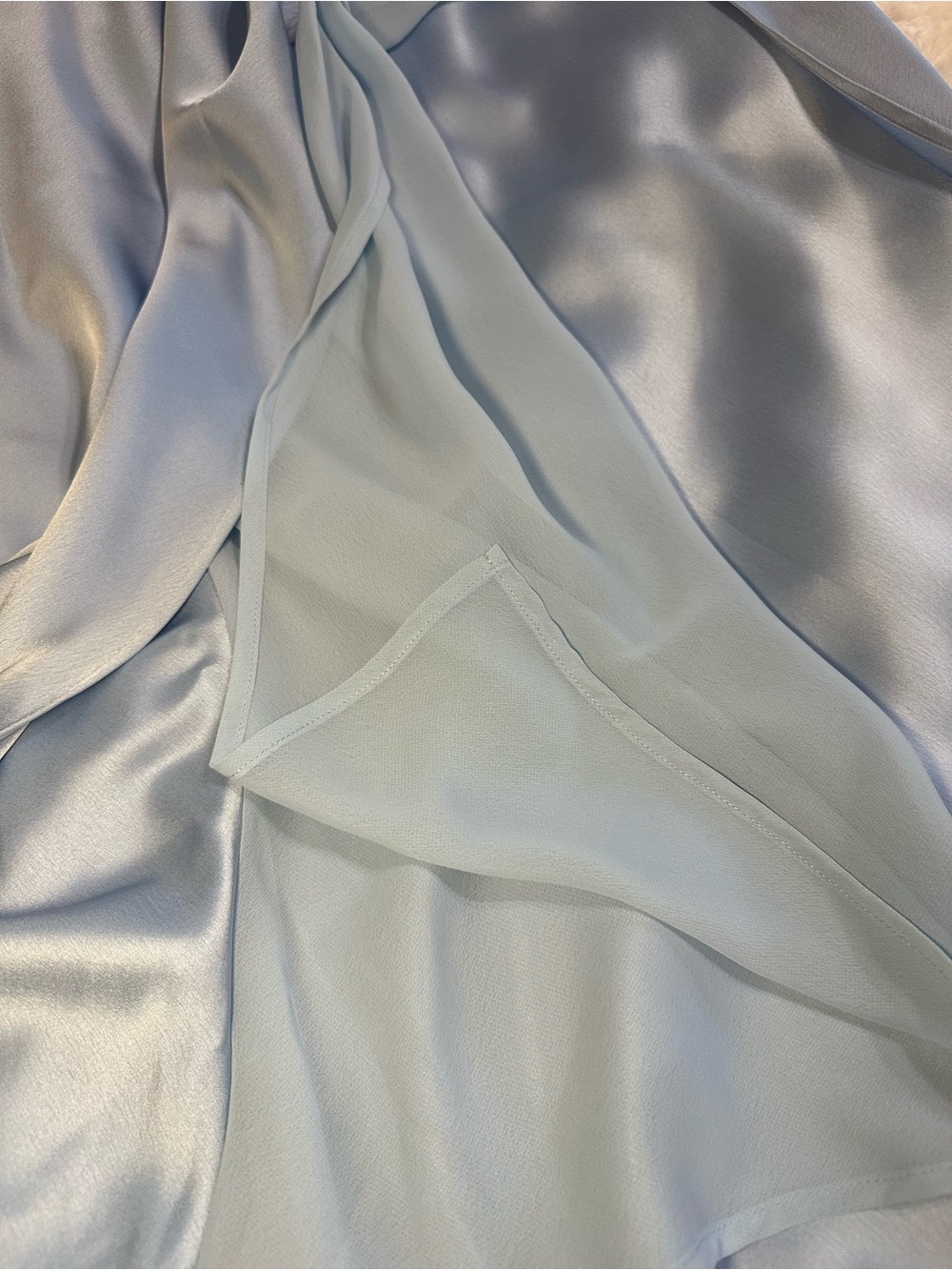Ownley Ricky Midi Wrap Skirt Baby Blue M Satin Sheer Side Tie Wedding Resort - Picture 13 of 16